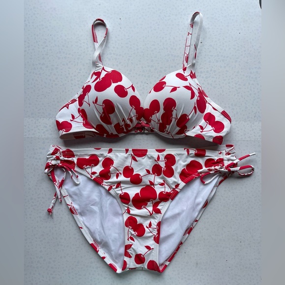 Athena Cherry Print Bikini - Red and White - Picture 1 of 11